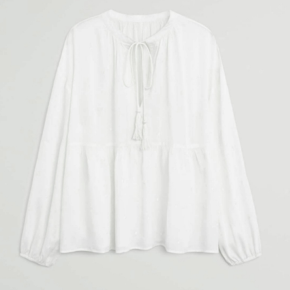Mango White Flowy Blouse